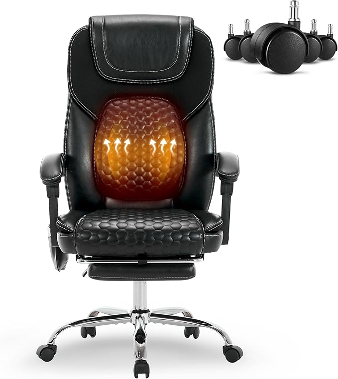 2-Pack Massage Office Chair with Heat and Footrest, Ergonomic Reclining Leather Executive Computer Desk Chair with Wheels, Big and Tall Adjustable Chair for Home Office and Gaming, 300 lbs Support