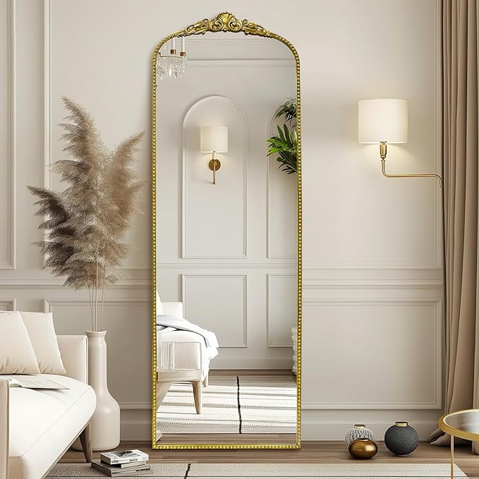 G-LEAF Vintage Full Mirror 22"X65", Victorian Antique Baroque Mirror with Brush Gold Ornate Metal Frame for Fireplace Entryway Living Room Hallway Bathroom