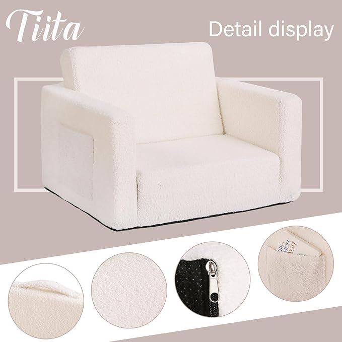 Tiita Kids Sofa, 2-in-1 Toddler Chair, Convertible Children Couch to Lounger, Flip Out Kid Sofas Chair, Toddler Armrest Chairs Bed, Folding Kids Play Sofa for Girl or Boy (Beige)