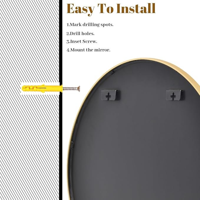 Gold Round Bathroom Mirror, 20 inch Circle Wall Mounted Hanging Mirror with Simple Modern Circular Metal Frame for Hallway, Entryway, Living Room, Gold Frame