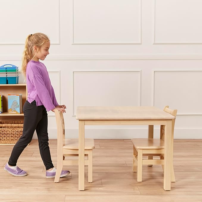 ECR4Kids 30in x 30in Square Hardwood Table and Chair Set, 12in Seat Height, Kids Furniture, Antique White