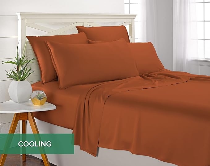California King Sheets by Pure Bamboo, Genuine 100% Organic Viscose Derived from Bamboo Bed Sheet Set, Soft & Cooling, Double Stitching, Lifetime Quality Promise (California King, Terracotta)