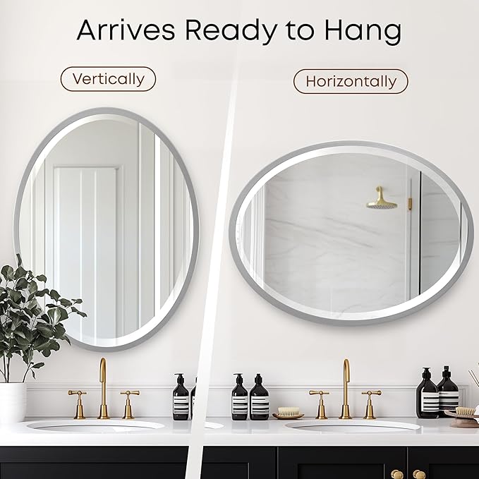 OVALCREST - Oval Wooden Beveled Wall Mirror for Home Decor, Bathroom, Vanity, Bedroom, Living Room, Hallway - London Style (Silver Spray) 21.1 x 25.1
