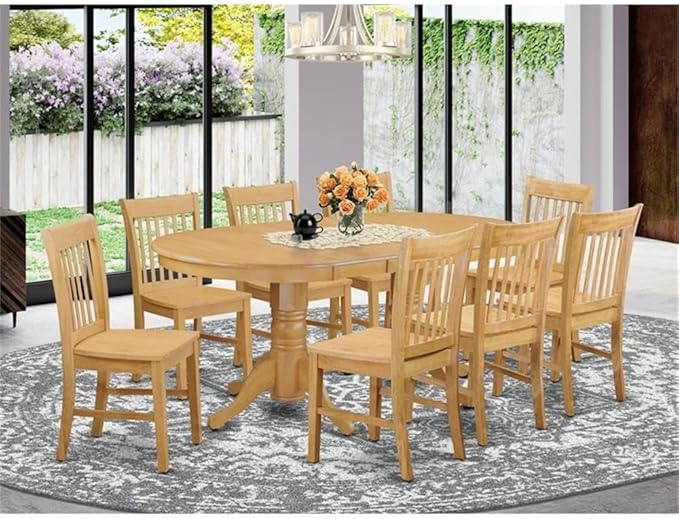East West Furniture VANO9-OAK-W 9 Piece Kitchen Table Set Includes an Oval Dining Table with Butterfly Leaf and 8 Dining Room Chairs, 40x76 Inch, Oak