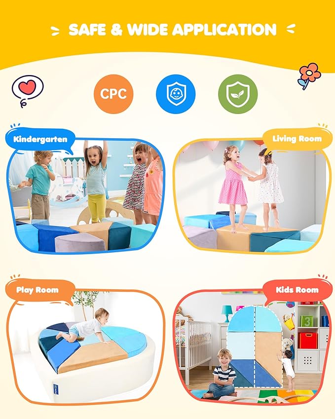 Kids Play Couch, 2-in-1 Heart-Shape Kids Plays Sofa with Unique Ball Pit(no Balls Included), Tangram Puzzle Play Couch for Playroom, Modular Play Sofa for Inspiring Creativity, Ocean