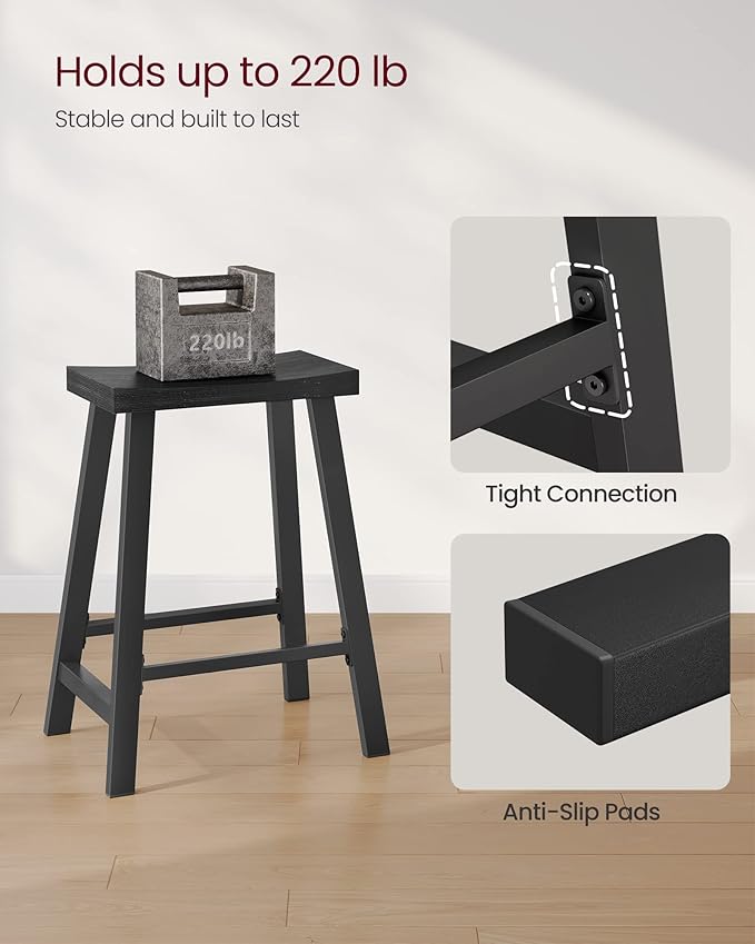 VASAGLE Bar Stools, Set of 2 Bar Chairs, Kitchen Breakfast Bar Stools with Footrest, 23.6 Inches High, Industrial in Living Room, Party Room, Black ULBC074B56