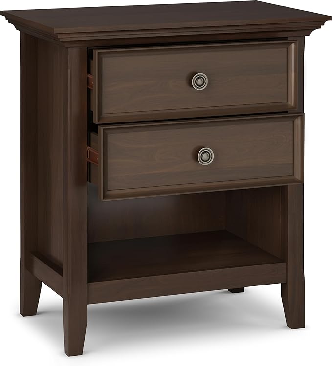 SIMPLIHOME Amherst Solid Wood 24 Inch Wide Traditional Bedside Nightstand Table in Natural Aged Brown, for The Living Room and Bedroom