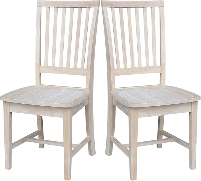 Set of 2 Mission Side Chairs 39.2"H, Solid Parawood Kitchen Dining Furniture, Stylish Comfortable Chairs for Dining Room, Paint or Stain to Match Your Decor, Unfinished