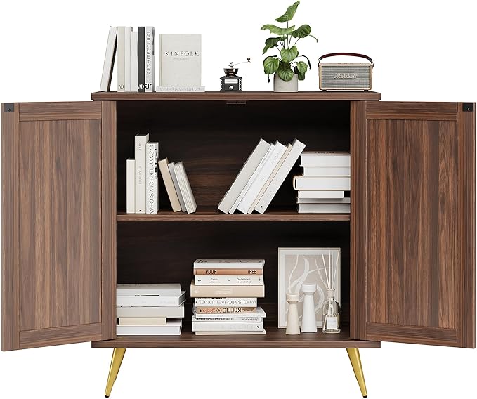 Shintenchi Rattan Buffet Cabinet with Storage, Sideboard Buffet Cabinet with Rattan Decor Doors, Modern Wood Cupboard for Kitchen Living Room Dining Room Hallway Entry,Brown