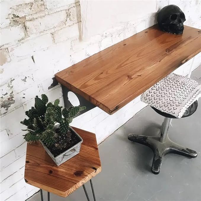 Industrial Rustic Wall-Mounted Table, Dining Table Desk, Pine Wood Wall-Mounted Bar Tables (24”X 14“)