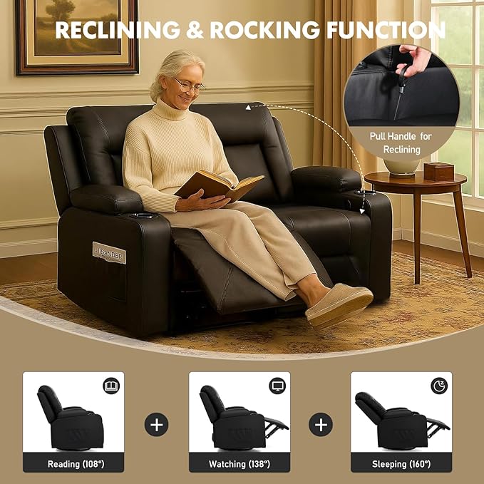 LUCKLIFE Leather Recliner Sofa Set with Manual Recliners,Living Room Furniture Set with Reclining Couch,Loveseat and Armchair,Living Room Chair with Cup Holders,Black (2+1)