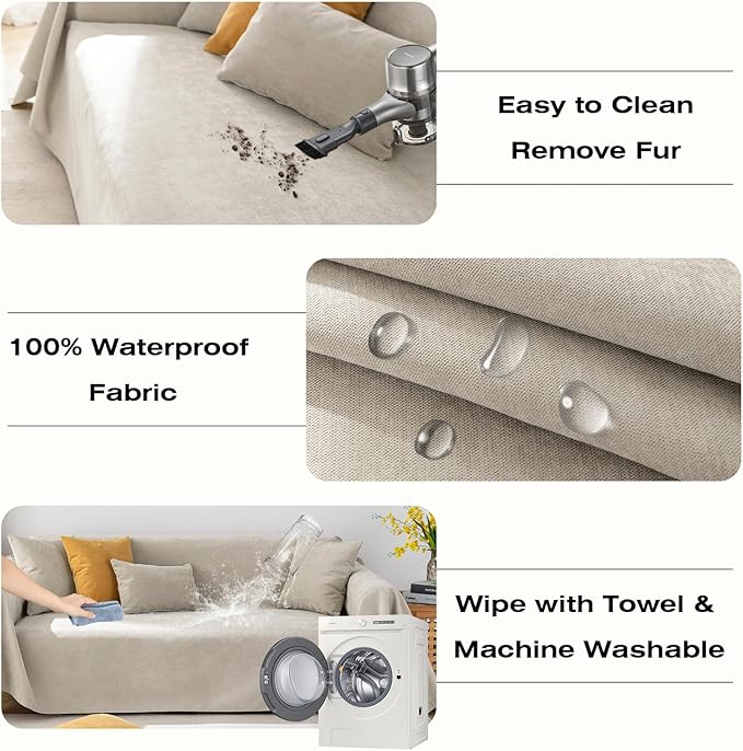 STACYPIK 100% Waterproof Beige Couch Cover, Anti-Scratch Sofa Cover for Dog, Non-Slip Sofa Cover, Furniture Protector for 2 Cushion Couch, Outdoor Water Resistant Loveseat Cover for Sectional-71X118IN