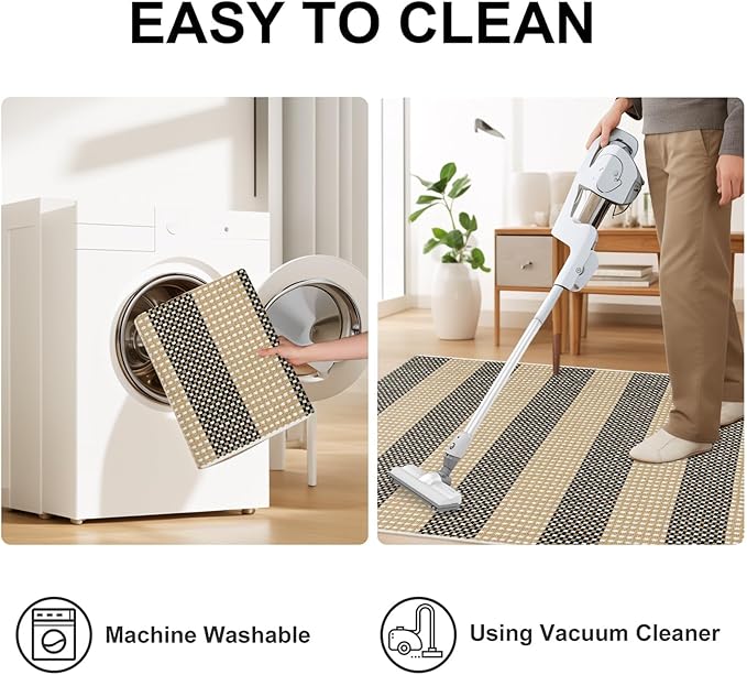 OJIA Fall Front Door Mat Outside Entrance 24"x35" Tan Halloween Doormat Front Door Rug Washable Porch Rugs Woven Striped Outdoor Rugs Entryway Rugs Indoor Small Area Rug for Kitchen Entry Bathroom