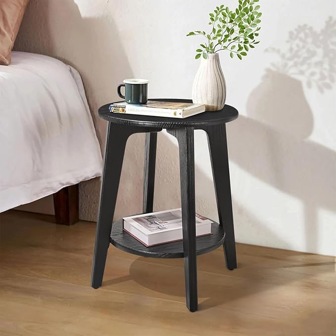 Side End Table Round Black Beside Table Sofa Table Nightstand Modern End Table 2-Tier Small Accent Tables Great for Small Spaces Living Room Bedroom