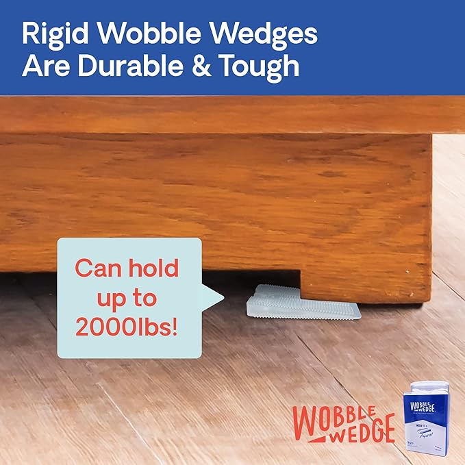 The Original Wobble Wedge Rigid Plastic Shims-MADE IN USA- Heavy-Duty Leveling Wedges for Furniture, Tables, Toilets, Home Improvement & Work Projects-Transparent Plastic Shim, Leveling Feet, 300 Pack