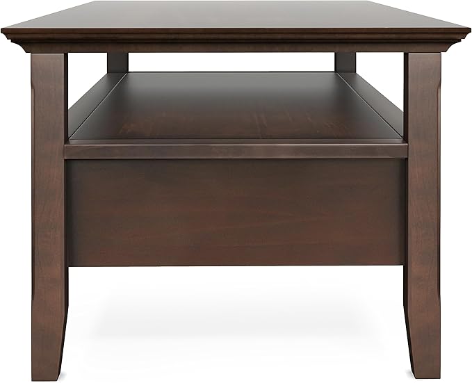 SIMPLIHOME Acadian Coffee Table - 48 inch Wide Solid Wood Transitional Cocktail Table with 2 Drawers in Brunette Brown, Classic Living Room Table with Storage Shelf and Tapered Legs