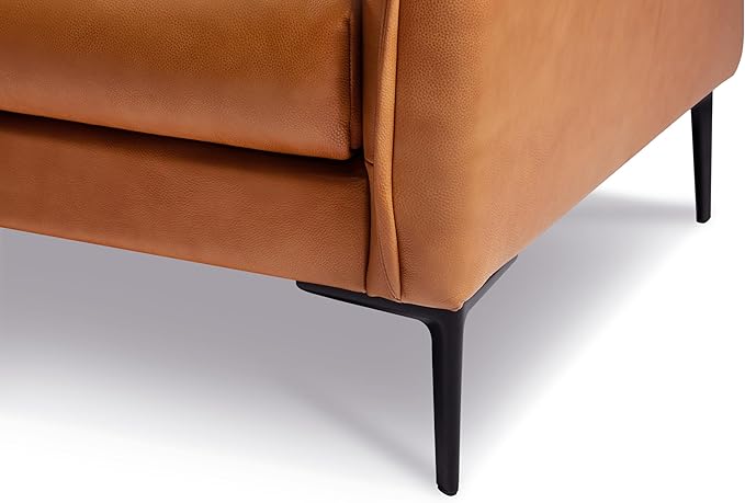 Valencia Jasper 85" Cognac Tan Brown 3 Seater Full Leather Couch | Mid Century Sofa with 2 Pillows for Living Room Furniture | Plush Cushions, Nappa Leather Lounge Couch