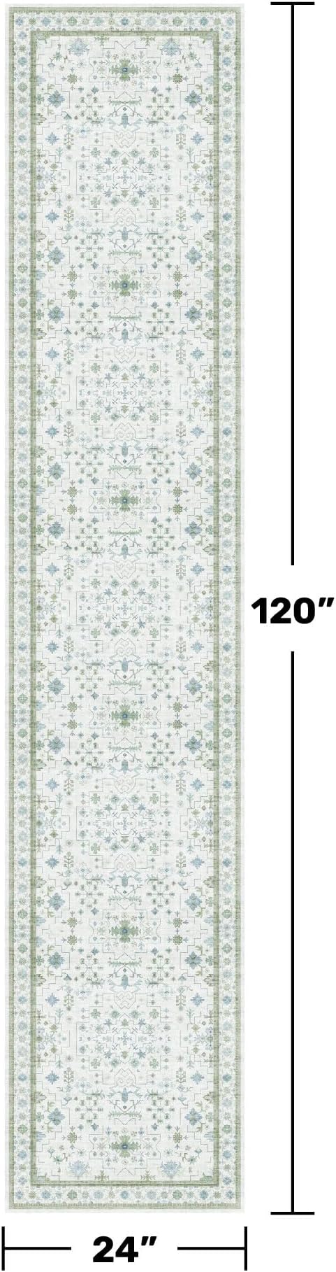 Oushak Runner 2x10 Hallway Rug - Floral Pastel Boho, Washable Low Pile Non Slip Extra Long Runner Rugs for Kitchen, Hall Way - Cream Blue and Green