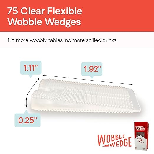 WOBBLE WEDGES Flexible Plastic Shims - Leveling Shims for Home Improvement, Furniture Levelers, Table, and Toilet for Leveling - Made in USA Plastic Wedges Shim for Appliances (Clear, 75-Pack)