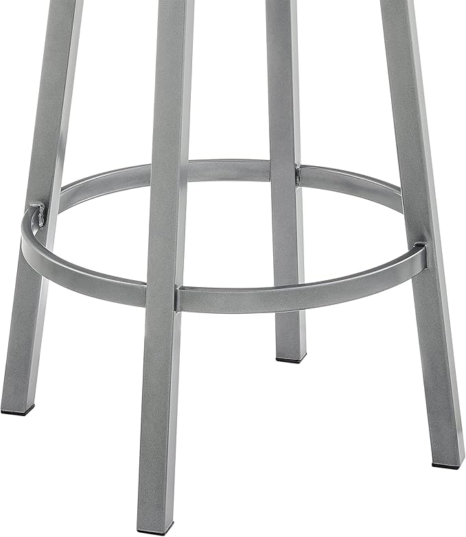 Armen Living Dalza Swivel Counter or Bar Stool in Cloud Finish with White Faux Leather
