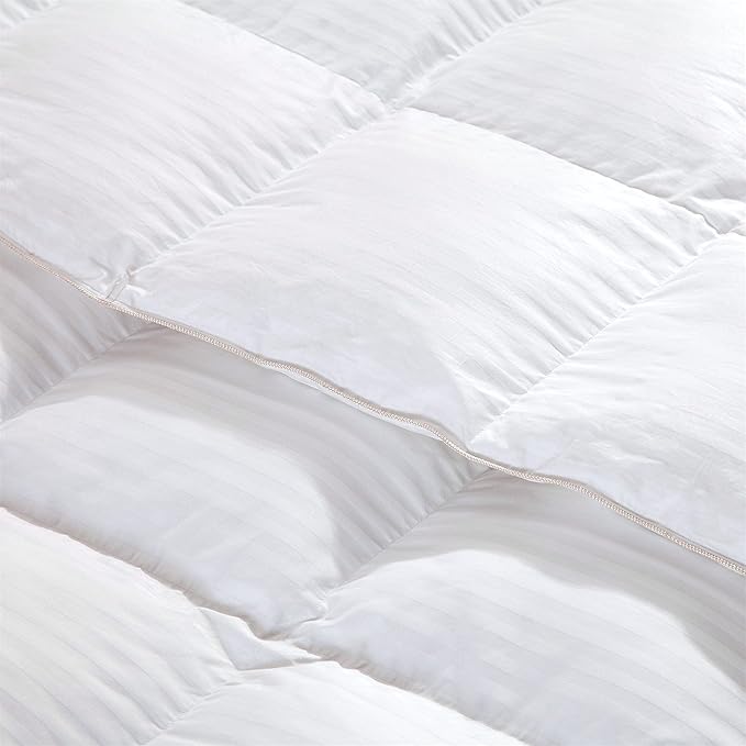 Luxurious All-Season Goose Down Feather Fiber Comforter Duvet Insert, Exquisite King White Stripe Design, Premium Baffle Box, 100% Cotton Down Proof Fabric, 65 oz. Fill Weight