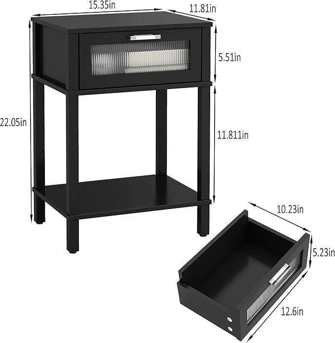 Nightstand Wooden Bedside Table with Drawer Black Night Stands Modern Style Small End Table Side Table with Storage Shelf for Bedroom Living Room MLBZ10B