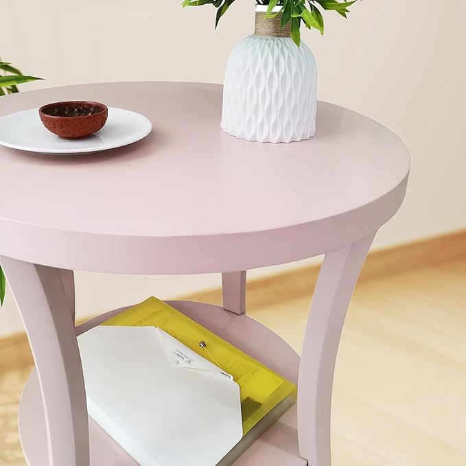 Roundhill Furniture Perth Contemporary Round End Table with Shelf