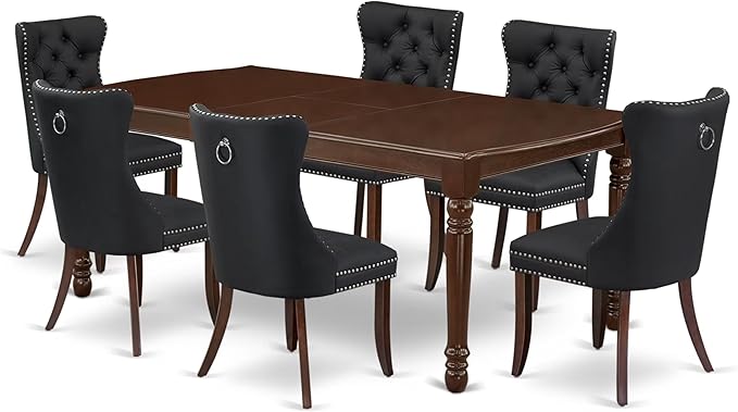 East West Furniture DODA7-MAH-12 7 Piece Dinette Set Includes a Rectangle Dining Table with Butterfly Leaf and 6 Polyester Fabric Upholstered Chairs, 42x78 Inch, Mahogany