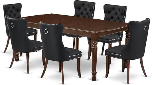 East West Furniture DODA7-MAH-12 7 Piece Dinette Set Includes a Rectangle Dining Table with Butterfly Leaf and 6 Polyester Fabric Upholstered Chairs, 42x78 Inch, Mahogany