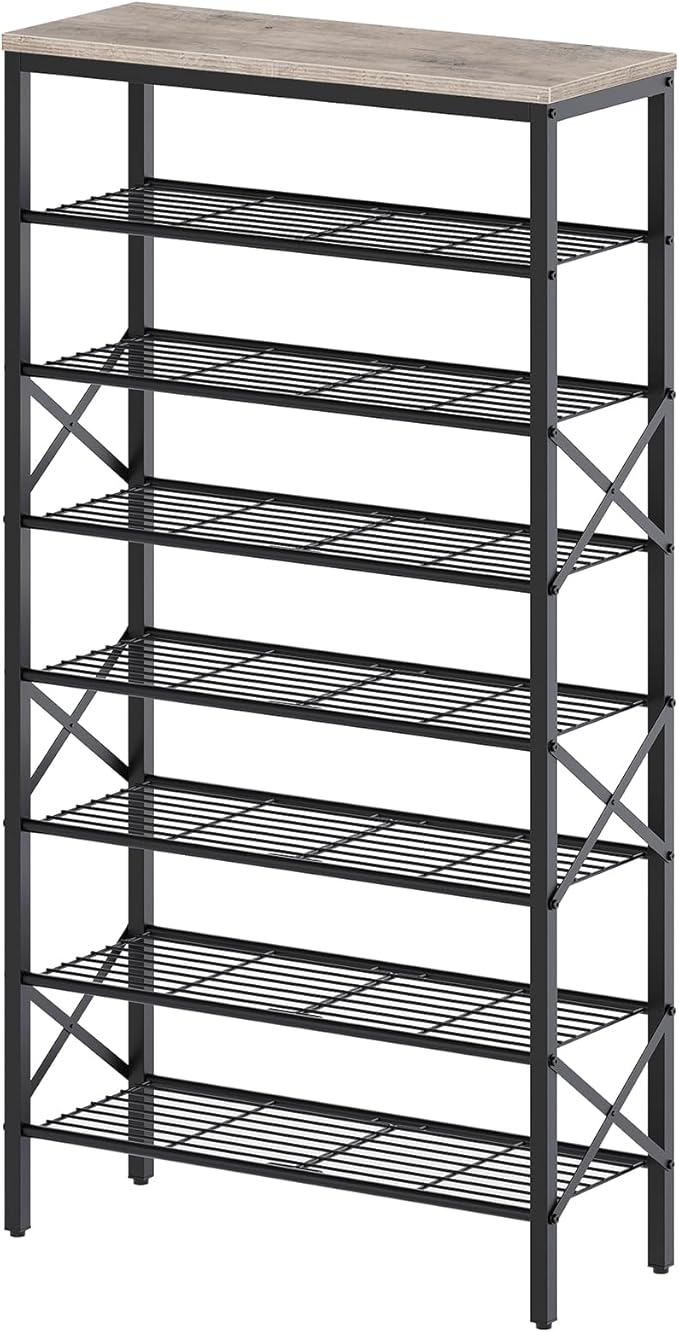 8 Tier Shoe Rack, Shoe Storage Organizer, Large Capacity Shoe Shelf Holds 32 Pairs of Shoes, Durable and Stable, for Entryway, Hallway, Closet, Dorm Room, Greige and Black SS08BG