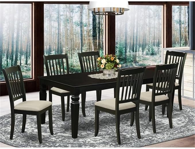 East West Furniture LGDA7-BLK-C 7 Piece Modern Dining Table Set Consist of a Rectangle Wooden Table with Butterfly Leaf and 6 Linen Fabric Kitchen Dining Chairs, 42x84 Inch, Black