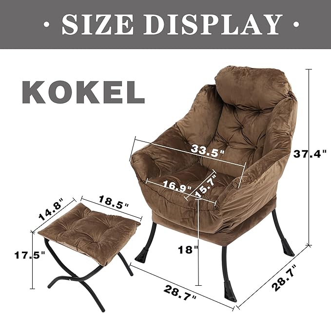 Lazy Chair with Folding Ottoman,Living Room Chairs, Accent Contemporary Lounge Chair, Single Steel Frame Leisure Sofa Chair with Armrests and A Side Pocket (Brown)