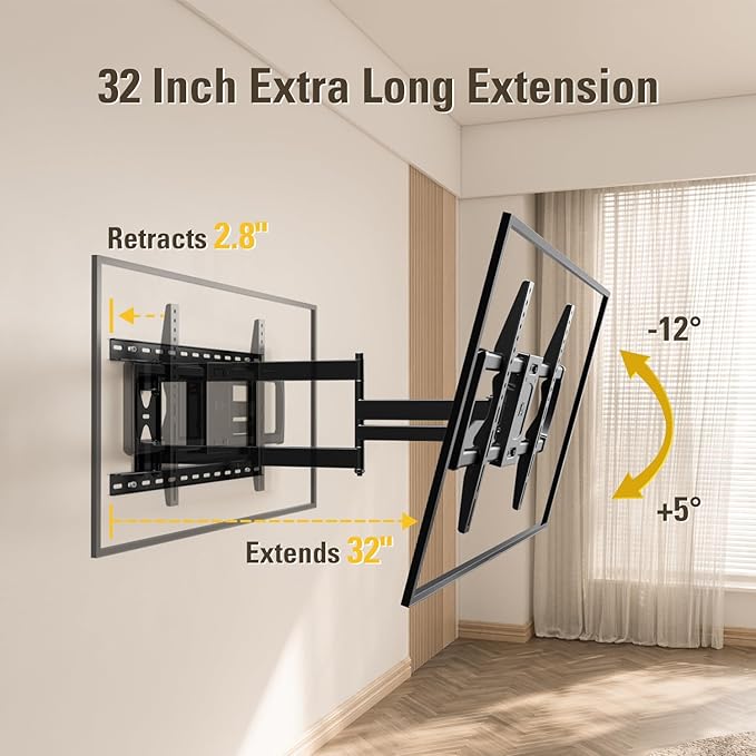 Mounting Dream Long Arm TV Wall Mount for 37-75 Inch TV, Corner TV Wall Mount with 32” Long Extension, Full Motion TV Mount Swivel & Tilt, Fits Max VESA 600x400mm,100 lbs, 16”,18”,24” Studs MD2285-LA
