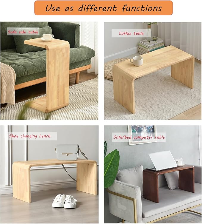 C Shaped End Table, Solid Wood C Side Table for Couch Sofa and Bed, Sofa Tables That Slide Under for Space Saving, Small Snack C Tables for Living Room Bedroom (H 27.2″ - Brown, 1)