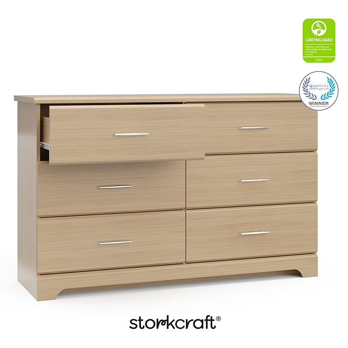 Storkcraft Brookside 6-Drawer Dresser (Driftwood) – GREENGUARD Gold Certified, Nursery & Kids Storage, Nursery Essentials, Kids Room Storage, Durable Bedroom Dresser