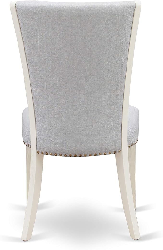 East West Furniture VEP0T05 Verona Parson Chairs - Nailhead Trim Grey Linen Fabric Padded Dining Chairs, Set of 2, Wirebrushed Linen White