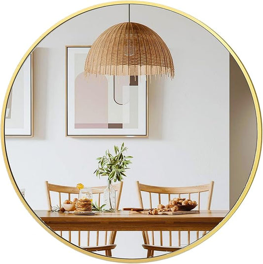 30 inch Gold Circle Wall Mirror, Brushed Gold Metal Framed Round Mirror for Bathroom Vanity, Bedroom Decor, Living Room, Entryway