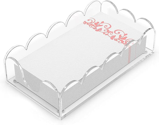 LUGUNU Clear Acrylic Napkin Holder – Scalloped Tray for Bathroom, Kitchen, Dining Room – Stylish Guest Hand Towel & Disposable Paper Holder for Weddings, Hotels, and Home Decor (9x5.1x2.4 inch)