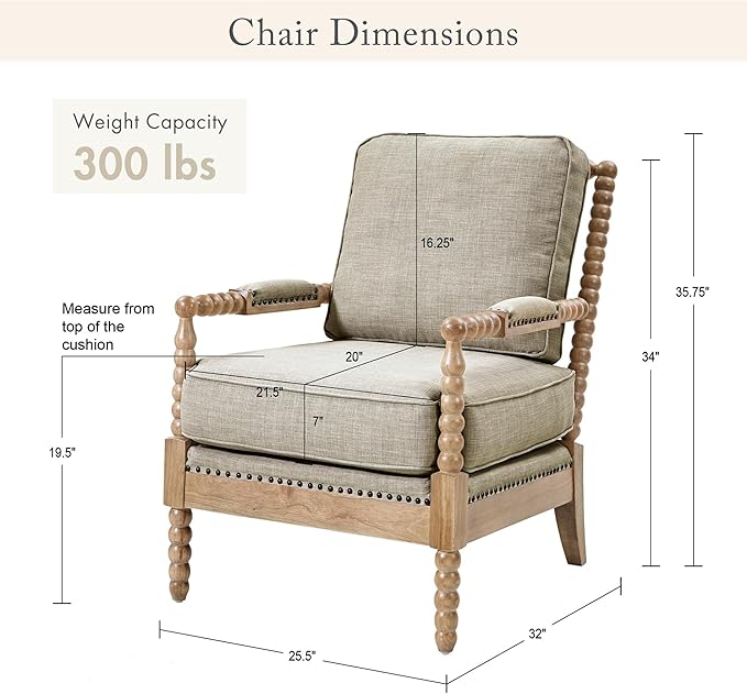 Madison Park Donohue Mid-Century Modern Accent Chairs for Living Room with Nailhead Trim, Solid Wood, Oakwood Finish, Upholstered Seat, Lounge for Reading Bedroom Furniture, Light Grey