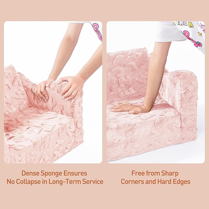 Kids Couch, 2-in-1 Convertible Kids Chair to Lounger Bed, Kids Sofa for Toddler Boys Girls, Ideal for Reading Sleeping Gaming Decor (Pink)