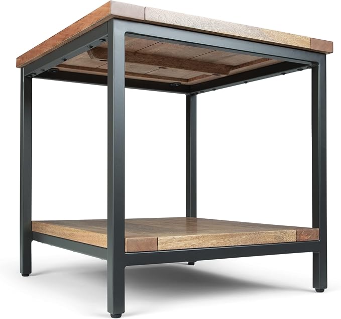 SIMPLIHOME Skyler SOLID MANGO WOOD and Metal 22 inch Wide Square Industrial End Table in Natural for the Living Room and Bedroom