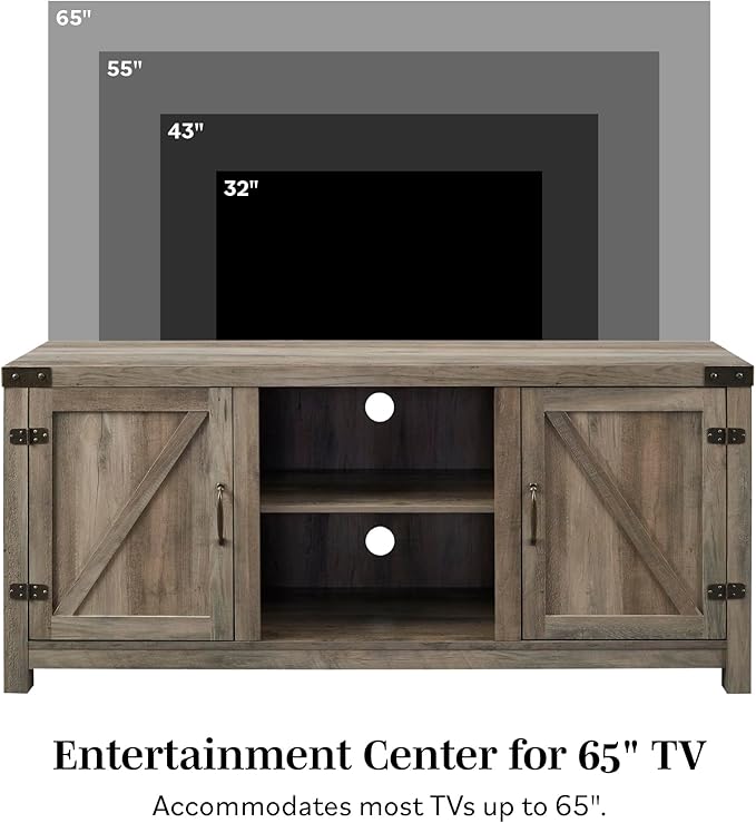 Walker Edison Georgetown Modern Farmhouse Double Barn Door TV Stand for TVs up to 65 Inches, 58 Inch, Rustic Oak