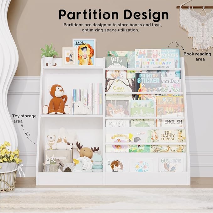 Lkeiyay Kids Bookshelf and Toy Storage,Nursery Bookshelf,Single-Sided Book Display with Storage,White