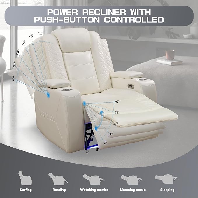 PU Leather Power Wall Hugger Chair Double Reclining Sectional Sofa 2-Seater Loveseat Couch with Center Storage Console & Armrests, USB Port, 4 Cup Holders and LED for Living Room RV Theater Seating