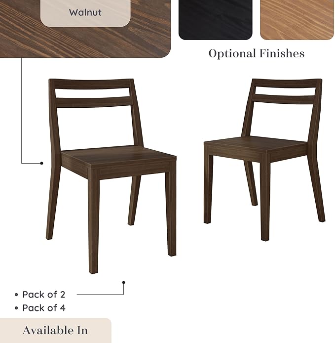 Grain & Grove Davie Dining Room Chairs Set of 2, Solid Wood Modern Kitchen Chair for Living Room, Kitchen, Walnut