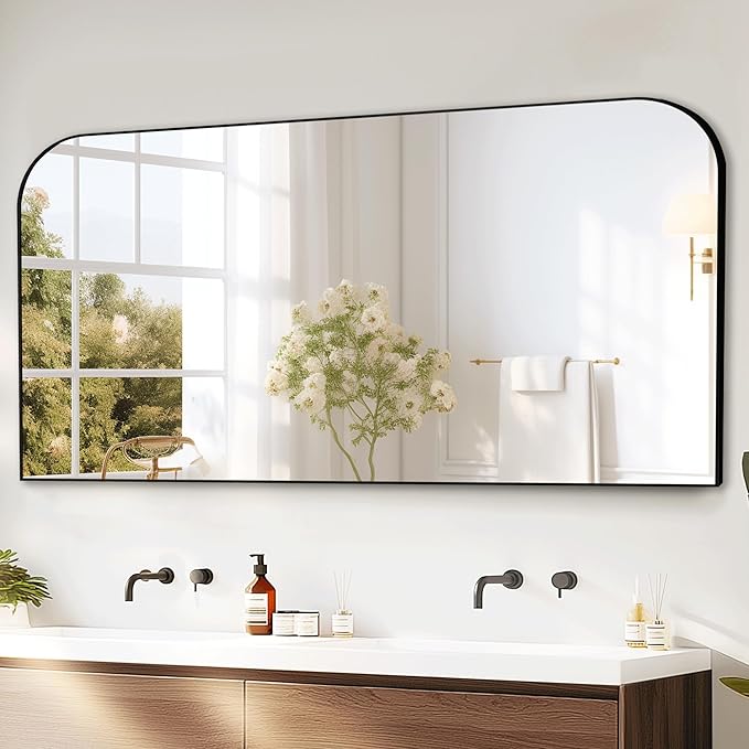 Bathroom Vanity Mirror,30" x 55" Black Metal Framed Wall Mirror for Over Sink, Living Room, Bedroom,Entryway Decor