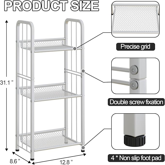 Bookshelf Storage Shelf Small Bookcase Freestanding Storage Stand for Living Room, Bedroom, Kitchen Rust Resistance, Easy Assembly Free Combination Multi-Functional Organizer (3 Tiers, White)
