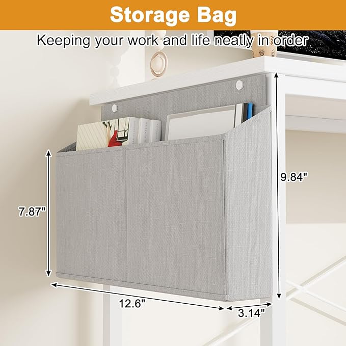 L Shaped Computer Desk with Reversible Shelves, 47 Inch Small Corner Desk with Storage Bag, Gaming Desk Computer Table Study Writing Desk for Home Office Small Space, White