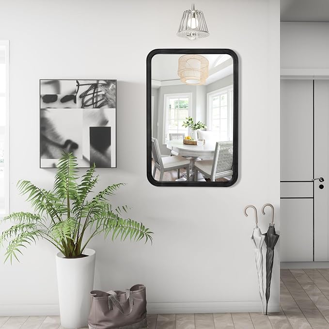 WallBeyond Wood Bathroom Mirror for Wall 20x30 Inch Wooden Frame Rectangle Mirror for Farmhouse Bathroom Vanity Wall Mounted Decorative Mirror (Horizontal/Vertical Black)