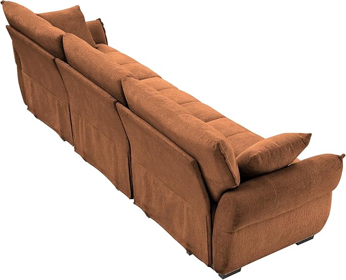 Modern Chenille Fabric 3-Seat Sofa w/ 2 Pillows, Premium Upholstery Living Room Couch with Tufted Backrest & Comfortable Armrests and High-Resilience Memory Foam Cushions,Orange